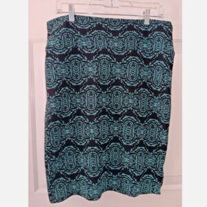 LulaRoe womens Pencil Tea/Knee xl geo skirt black and‎ teal Polyester/Spandex B5